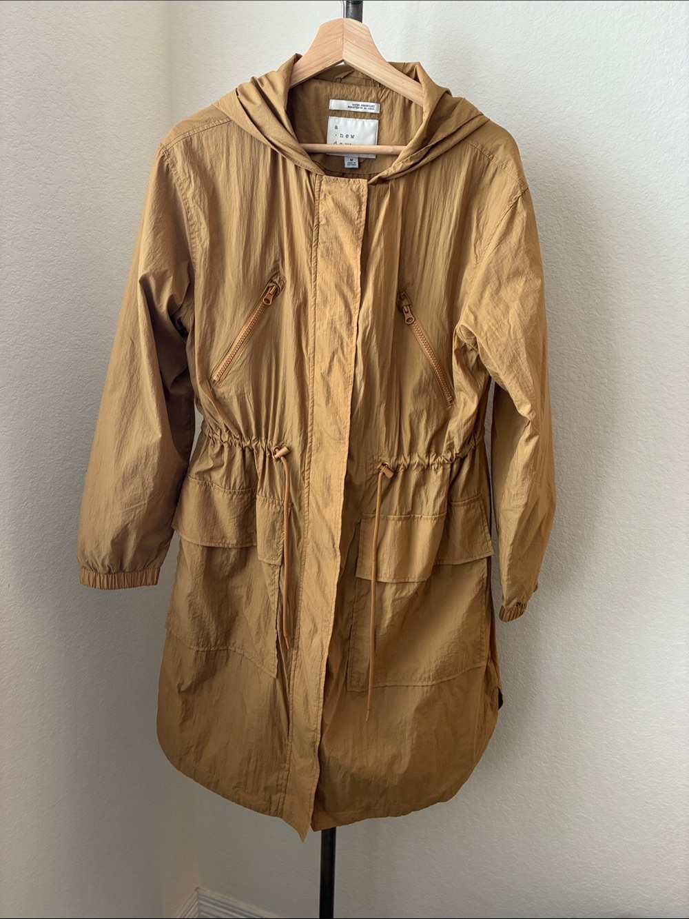 a new day Womens sz M Mustard Light Brown Jacket Water Resistant Zip